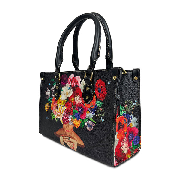 "Flowers Over Diamonds" Leather Handbag