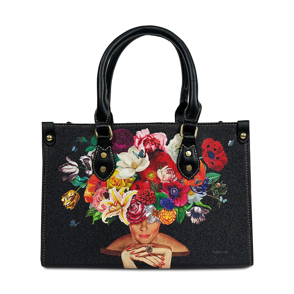 "Flowers Over Diamonds" Leather Handbag