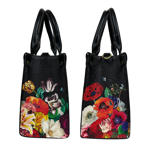 "Flowers Over Diamonds" Leather Handbag