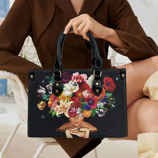 "Flowers Over Diamonds" Leather Handbag