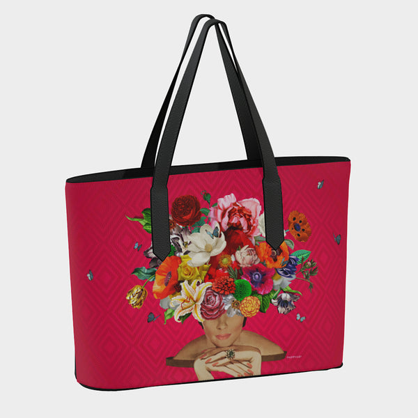 "Flowers Over Diamonds" Leather Tote