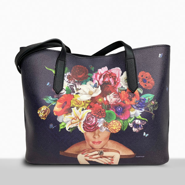 "Flowers Over Diamonds" Leather Tote