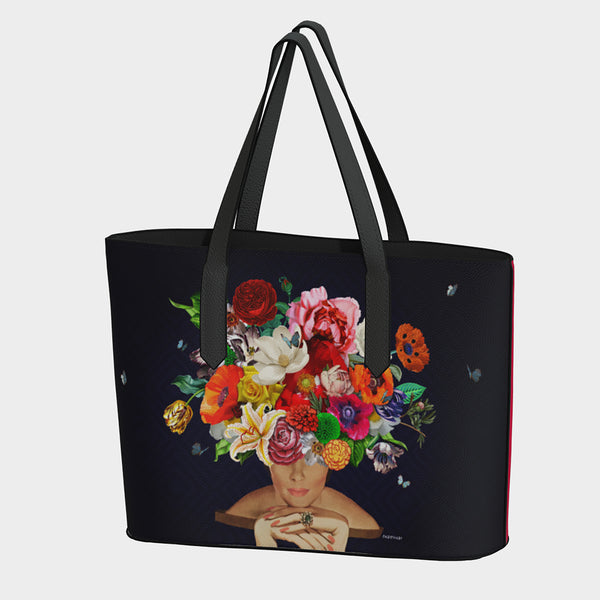 "Flowers Over Diamonds" Leather Tote