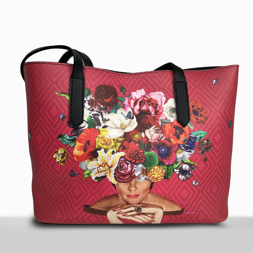"Flowers Over Diamonds" Leather Tote