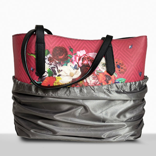 "Flowers Over Diamonds" Leather Tote